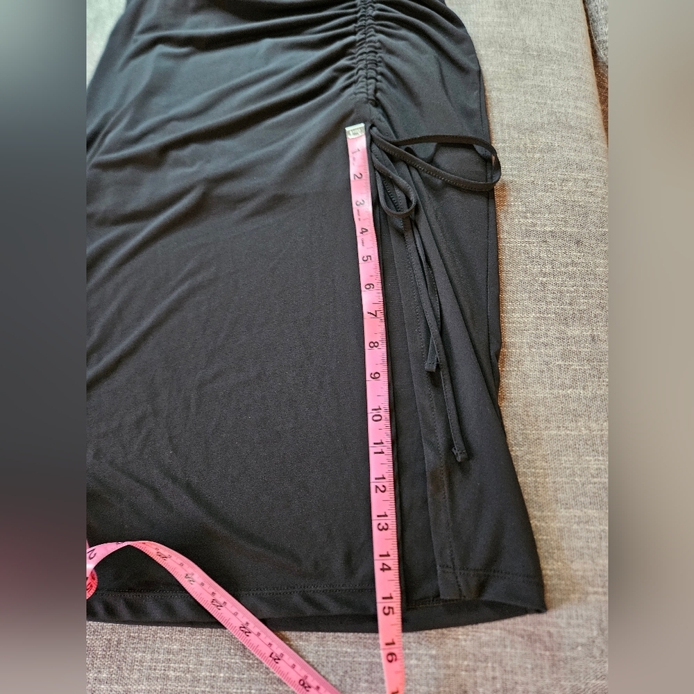 PLANET GOLD Ruched Black Midi Dress With Front Slit (Juniors) Size Small - Picture 10 of 11